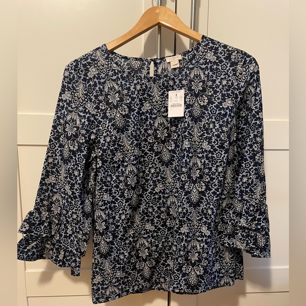 J. Crew Blue and White Patterned Blouse